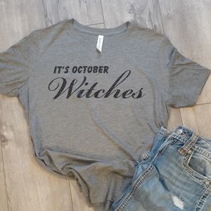 IT'S OCTOBER WITCHES T-SHIRT GREY/BLACK GLITTER